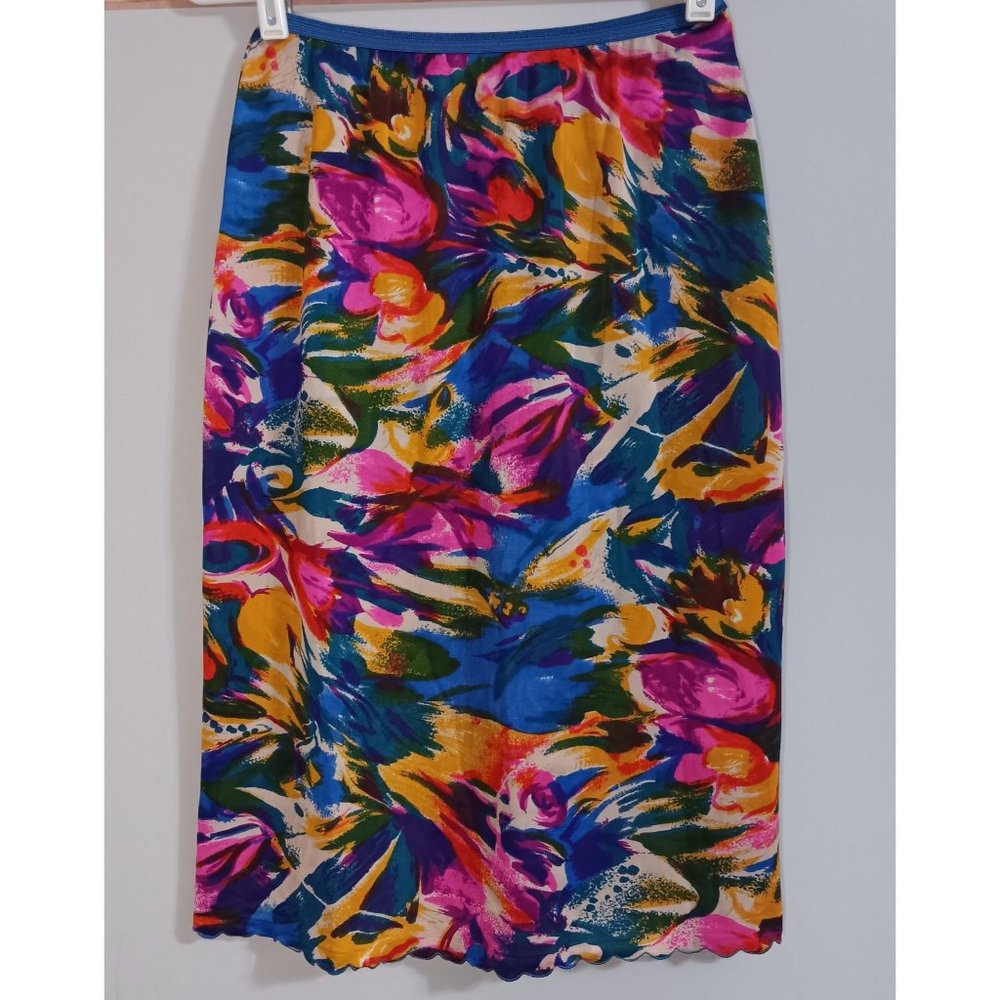 Hollywood Vassarette Medium Colorful Art To Wear Slip USA Vintage Skirt
